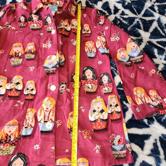 Nick & Nora Hippie Russian Nesting Doll Pajama Top Shirt Cotton Flannel Medium - Picture 10 of 13